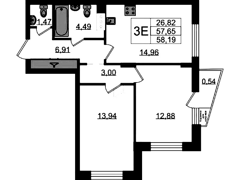2-комнатная квартира 58.19 м², 5/11 эт., ЖК «VEREN NORT Сертолово»